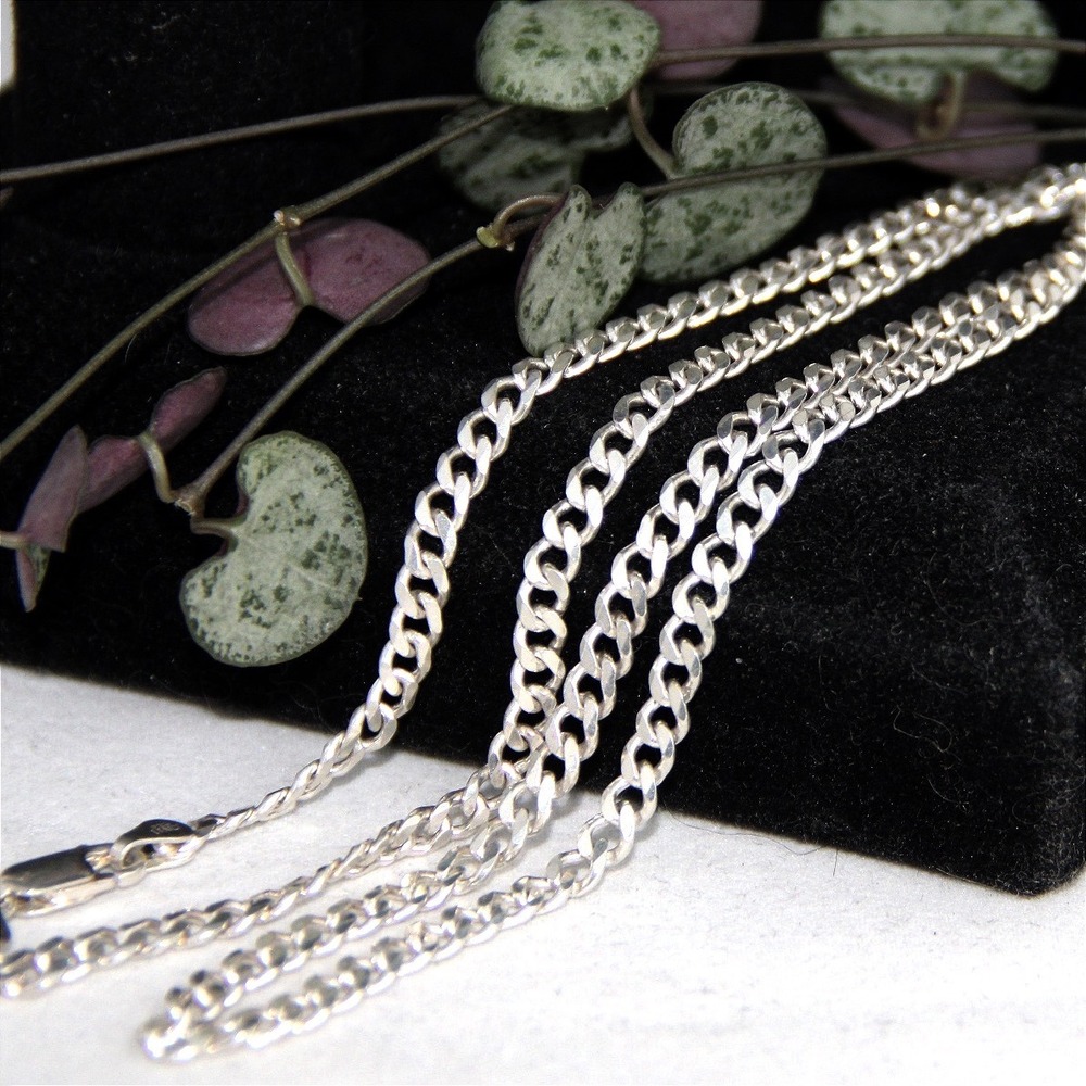 925 Sterling Silver Curb Chain Necklace 20 Inch 3.7mm Italy Flat Link Men Women